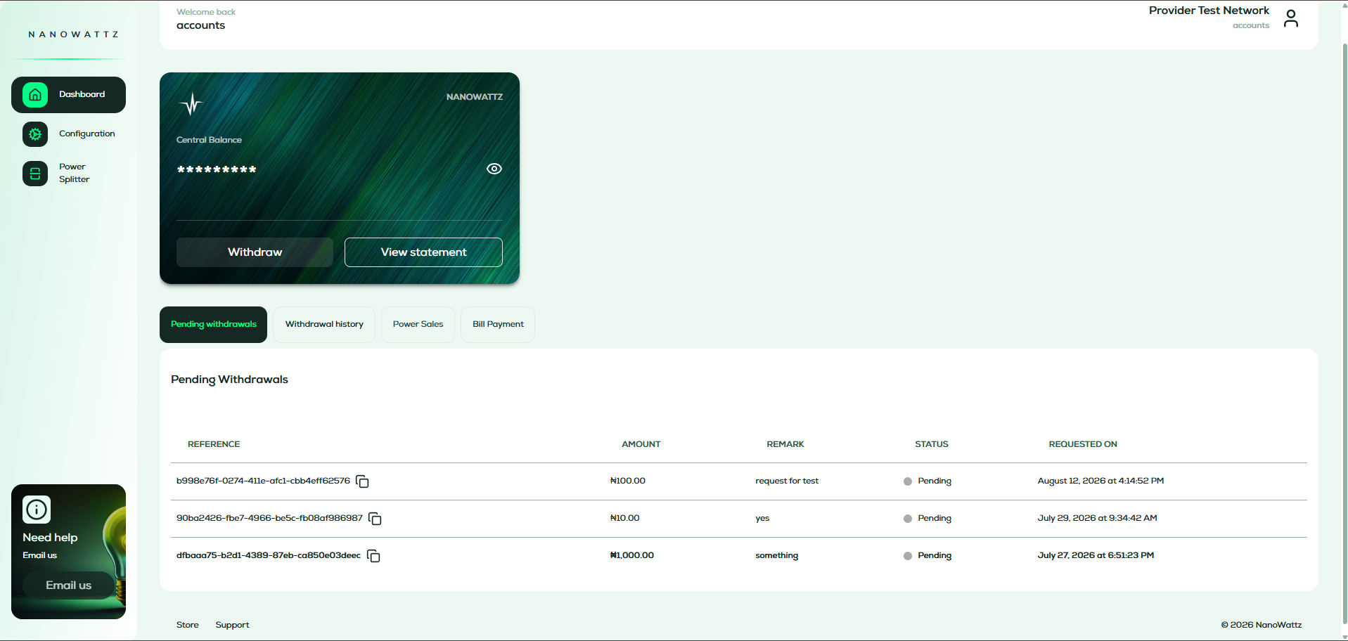 Power splitter landlord dashboard